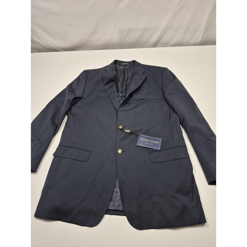 Roberto Zanieri Blazer Mens 46L Blue Wool Gold Buttons Italy Sport Coat NWT